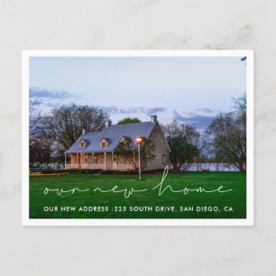 Handwritten minimalist photo moving announcement postcard