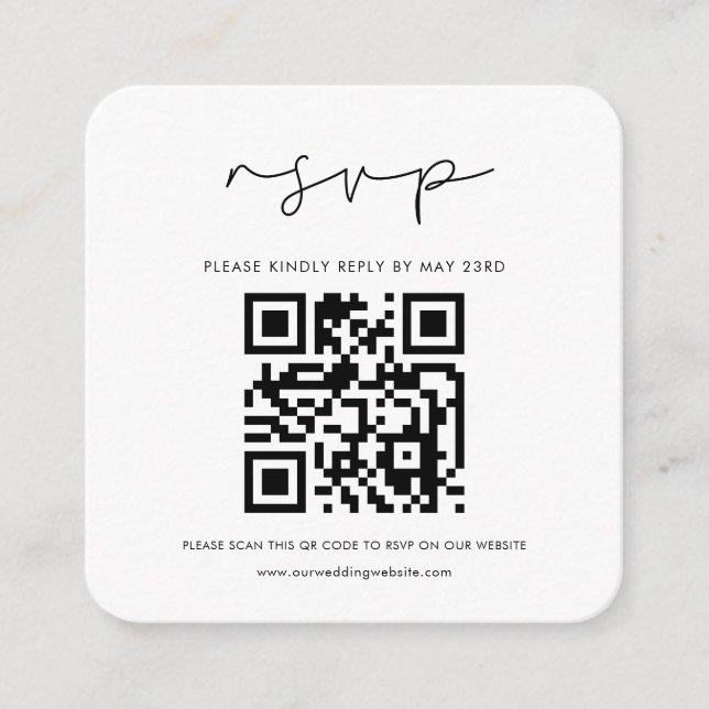 Handwritten minimalist QR code RSVP response Enclosure Card (Front)