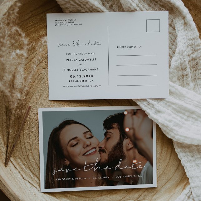 Handwritten minimalist Save the Date photo Announcement Postcard (Handwritten minimalist Save the Date photo Announcement Postcard)