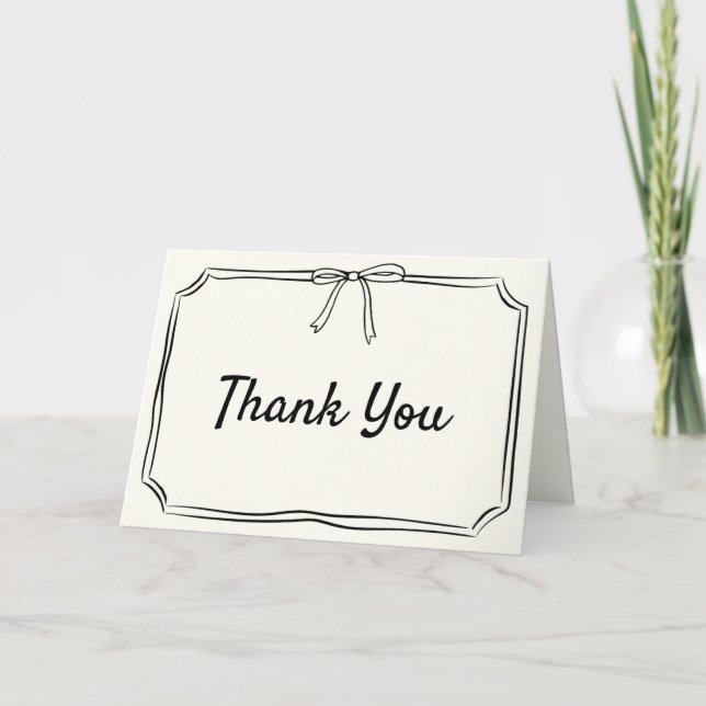 Handwritten Modern Chic Coquette Bow Wedding Thank You Card (Front)