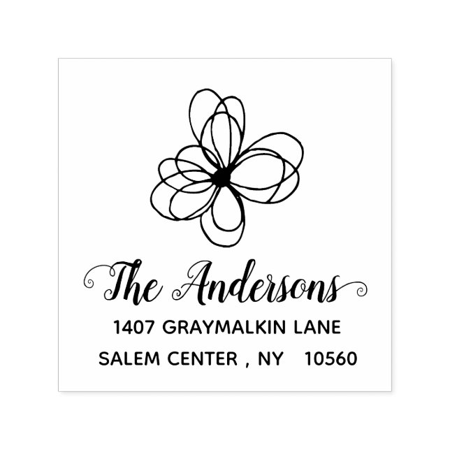 Handwritten Modern Flower Custom Return Address Self-inking Stamp (Design)