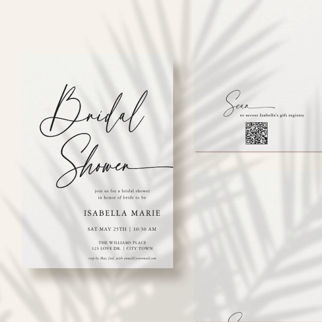 Handwritten Modern MInimal Script Bridal Shower Invitation (Front and back of flat 5x7 bridal shower invitation. Choose size, corner + paper style.)