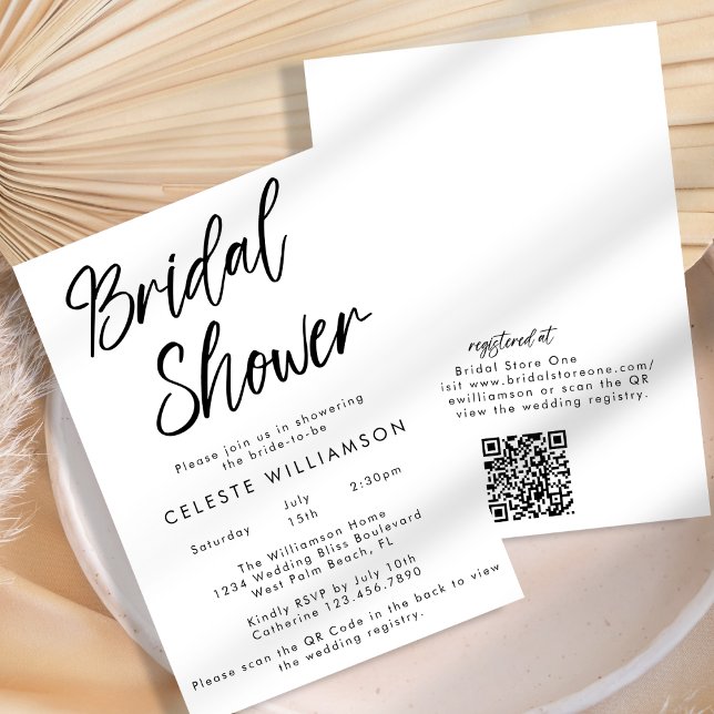 Handwritten Modern Minimalist QRCode Bridal Shower Invitation (Creator Uploaded)