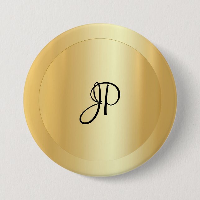 Handwritten Monogram Faux Gold Template Elegant 3 Inch Round Button (Front)