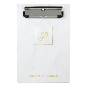 Handwritten Monogram Marble Gold Modern Elegant Mini Clipboard