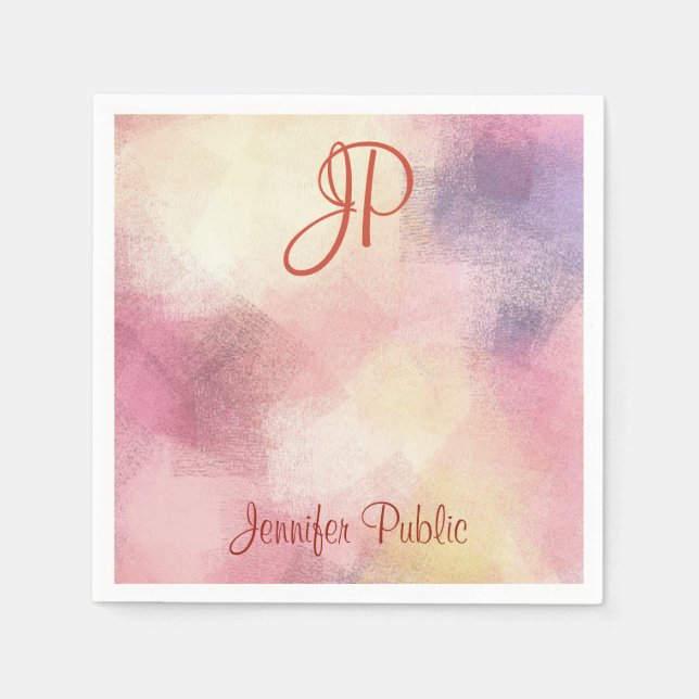 Handwritten Monogram Modern Abstract Art Elegant Napkin (Front)