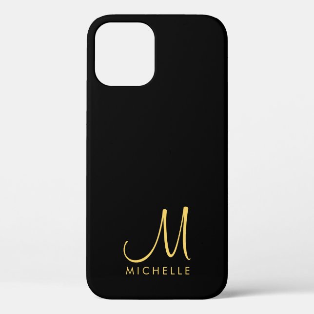 Handwritten Monogram Name Black & Gold Custom Case-Mate iPhone Case (Back)