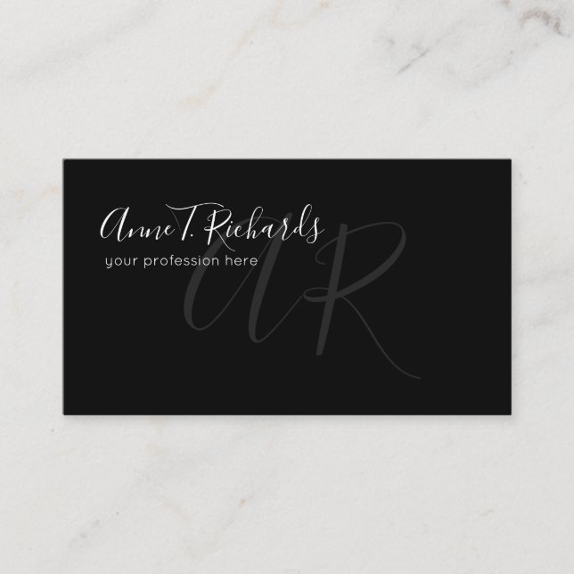 handwritten monogram on black business card (Front)