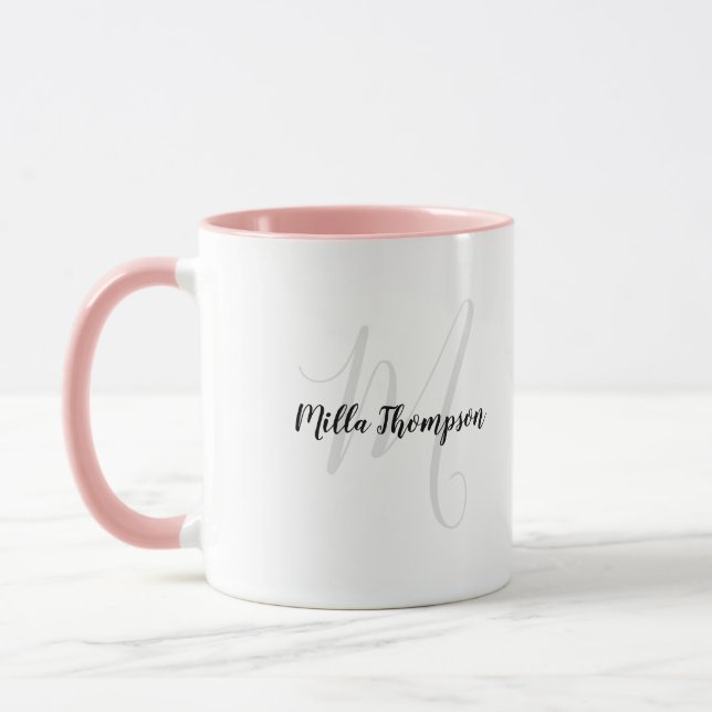 handwritten name and initial . monogram . pink mug (Left)