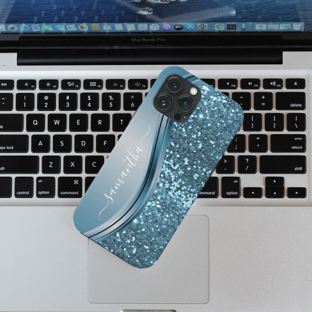 Handwritten Name Blue Metal Glitter Look 13  Case-Mate iPhone Case (Creator Uploaded)