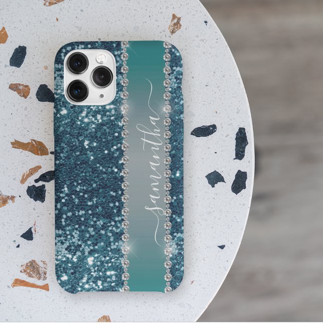 Handwritten Name Blue teal Diamond Glitter look  Case-Mate iPhone Case (Creator Uploaded)