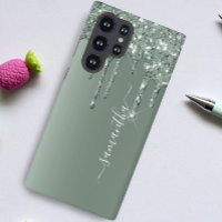 Handwritten Name Dark Green Metal Glitter Look