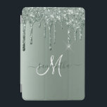 Handwritten Name Dark Green Metal Glitter Monogram iPad Mini Cover<br><div class="desc">The design is a photo and the cases are not made with actual glitter, sequins, metals or woods. This design is also available on other models. You may also transfer this design to another product. No actual glitter was used to make this product. This design may be personalized in the...</div>