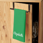 Handwritten Name Elegant Kelly Green Solid Colour Kitchen Towel<br><div class="desc">Custom Upload Add Your Monogram Initial Photo or Logo Text Elegant Modern Cute Kitchen & Dining / Table & Kitchen Linens/ Personalized Template Handwritten Name Kelly Green Solid Colour Kitchen Towel.</div>
