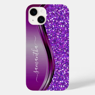 Handwritten Name Glam Purple Metal Glitter 12 Case-Mate iPhone 14 Case