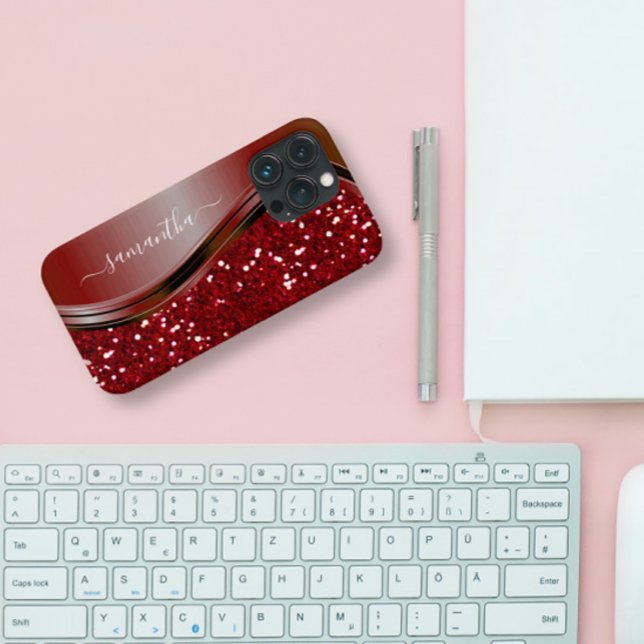 Handwritten Name Glam Red Metal Glitter 12 Case-Mate iPhone Case (Creator Uploaded)