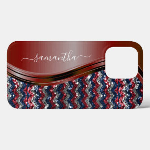 Handwritten Name Glam Red white blue Glitter  iPhone 13 Pro Case