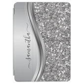 Handwritten Name Glam Silver Metal Glitter iPad Air Cover (Front)