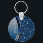 Handwritten Name Navy Blue  Metal Glitter  Keychain<br><div class="desc">This design may be personalized in the area provided by changing the photo and/or text. Or it can be customized by clicking Personalize this Template and then choosing the click to customize further option and delete or change the colour of the background, add text, change the text colour or style,...</div>
