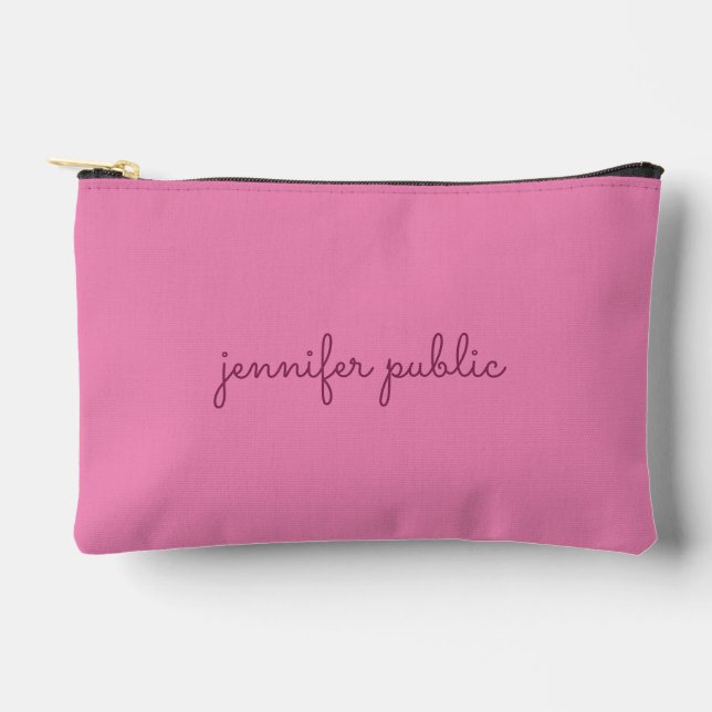 Handwritten Name Or Text Template Solid Pink Best Accessory Pouch (Front)