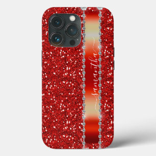 Handwritten Name Red Diamond Glitter look iPhone 13 Pro Case