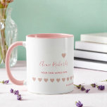 Handwritten Name Signature with Pink Love Hearts  Mug<br><div class="desc">A nice blush pink design with her own name (elegant handwritten font style),  two lines of custom text,  and the image of pink hearts of love</div>