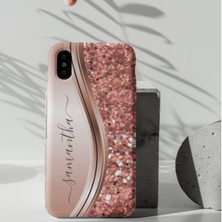 Handwritten Name Silver Metal Faux Glitter Samsung Galaxy Case