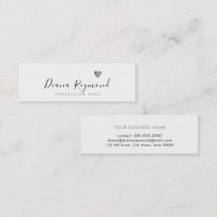 handwritten name with grey heart on white prof mini business card