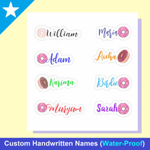 Handwritten Names & Doughnuts: Waterproof Stickers