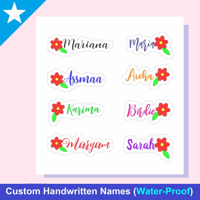 Handwritten Names & Flowers: Waterproof Stickers (Personalized floral Stickers for Girls)