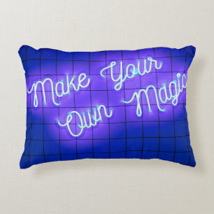 Handwritten neon glowing text Make Your Own Magic  Accent Pillow