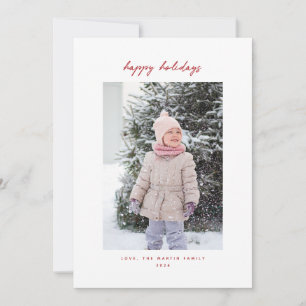 Handwritten Note Minimalist Red Holiday Photo Card