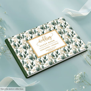 Handwritten pastel green gold eucalyptus wedding  guest book