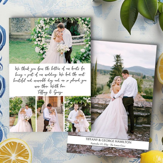 Handwritten Photo Collage Wedding Thank You Card (Handwritten photo collage wedding thank you card by Darling & May)