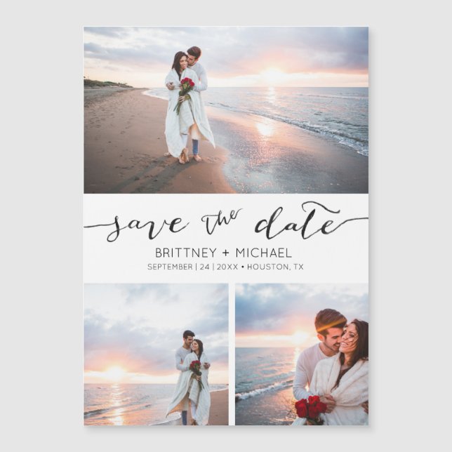 Handwritten Photo Collage White Save the Date (Front)