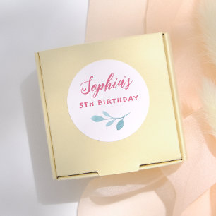 Handwritten Pink Fairy Leaves Girl Birthday Party Classic Round Sticker