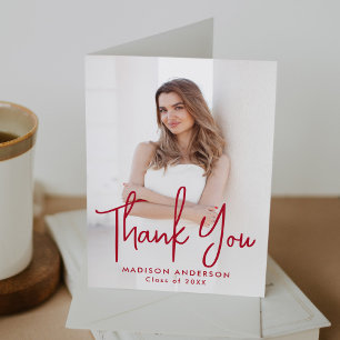 Handwritten Red Script Photo Graduation Thank You Card