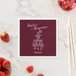 Handwritten  retro Champagne Tower Wedding  Napkin