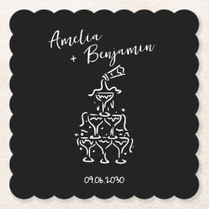 Handwritten  retro Champagne Tower Wedding  Paper Coaster