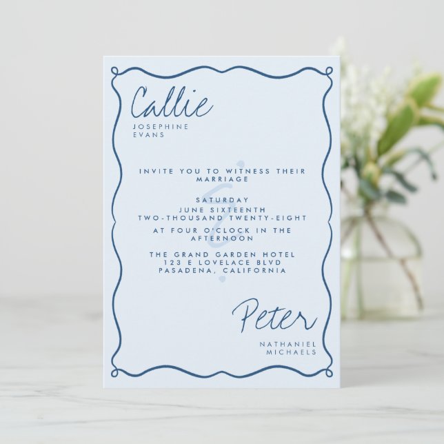 Handwritten Retro Minimalist Monochromatic Wedding Invitation (Standing Front)