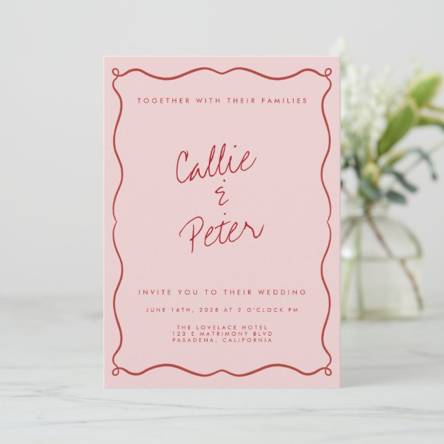 Handwritten Retro Minimalist Monochrome Wedding  Invitation (Standing Front)