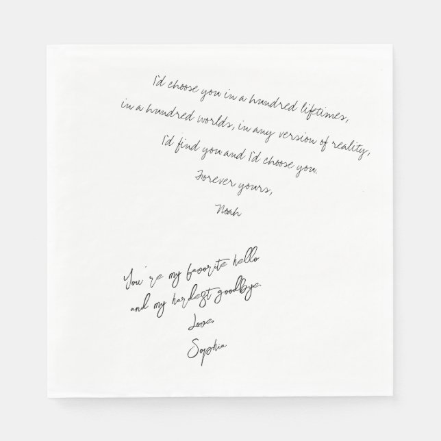 Handwritten Romantic Calligraphy Custom Love Note Napkin (Front)