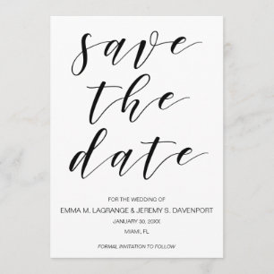 Handwritten save the date card   black and white