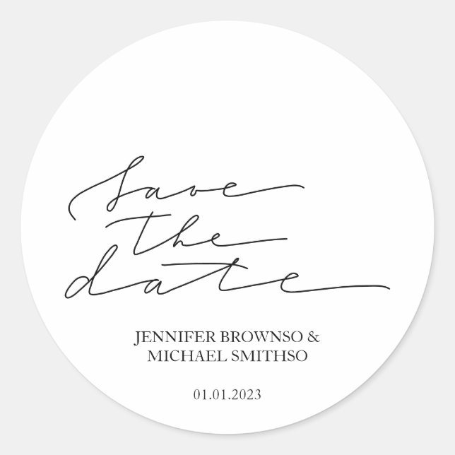 Handwritten Save the Date Classic Round Sticker (Front)