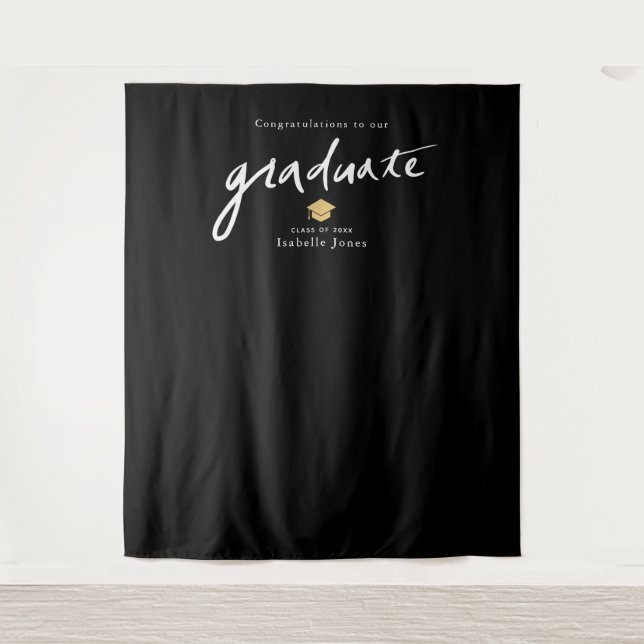 Handwritten Script Backdrop Prop White Graduation Tapestry (Front)
