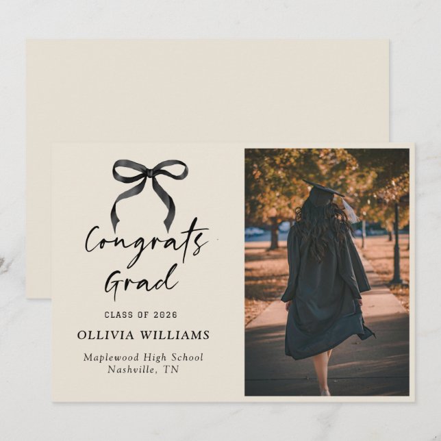 Handwritten Script Beige Graduation Announcement (Front/Back)