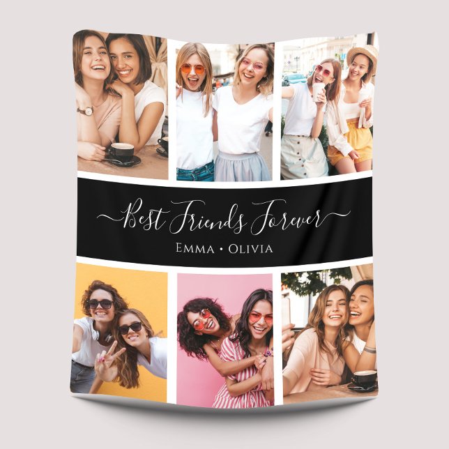 Handwritten Script Best Friends with Names 6-Photo Fleece Blanket (Creator Uploaded)