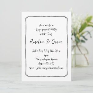 Handwritten Script Black White Engagement Party Invitation