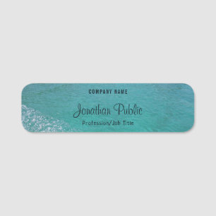 Handwritten Script Blue Green Sea Template Name Tag