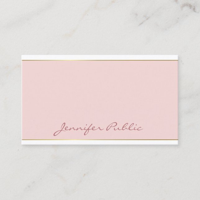 Handwritten Script Blush Pink Gold Template Chic Business Card (Front)